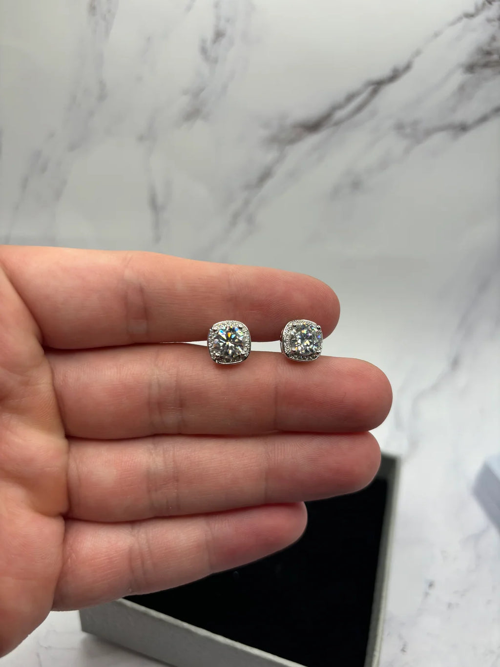 Moissanite Stud Earrings w/ 925 Sterling Silver 1 CT 6.5 mm