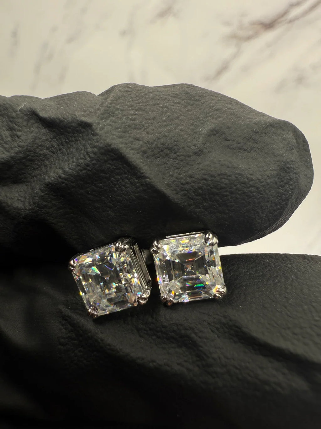 Moissanite Ascher Cut Earrings w/ 925 Sterling Silver 1 CT Each 6x6mm