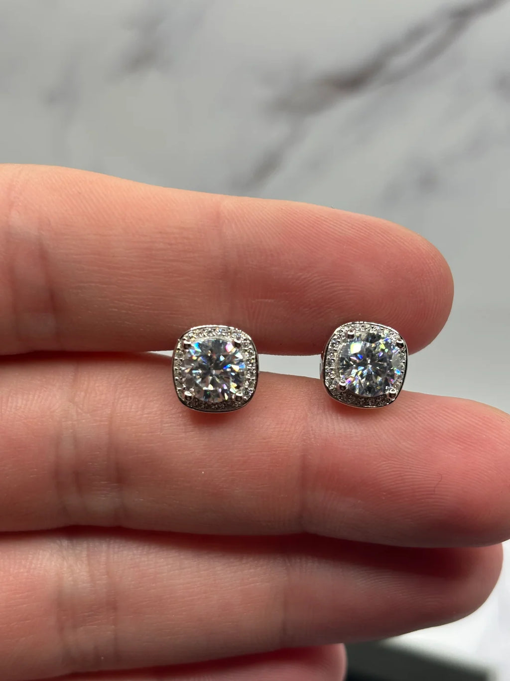 Moissanite Stud Earrings w/ 925 Sterling Silver 1 CT 6.5 mm