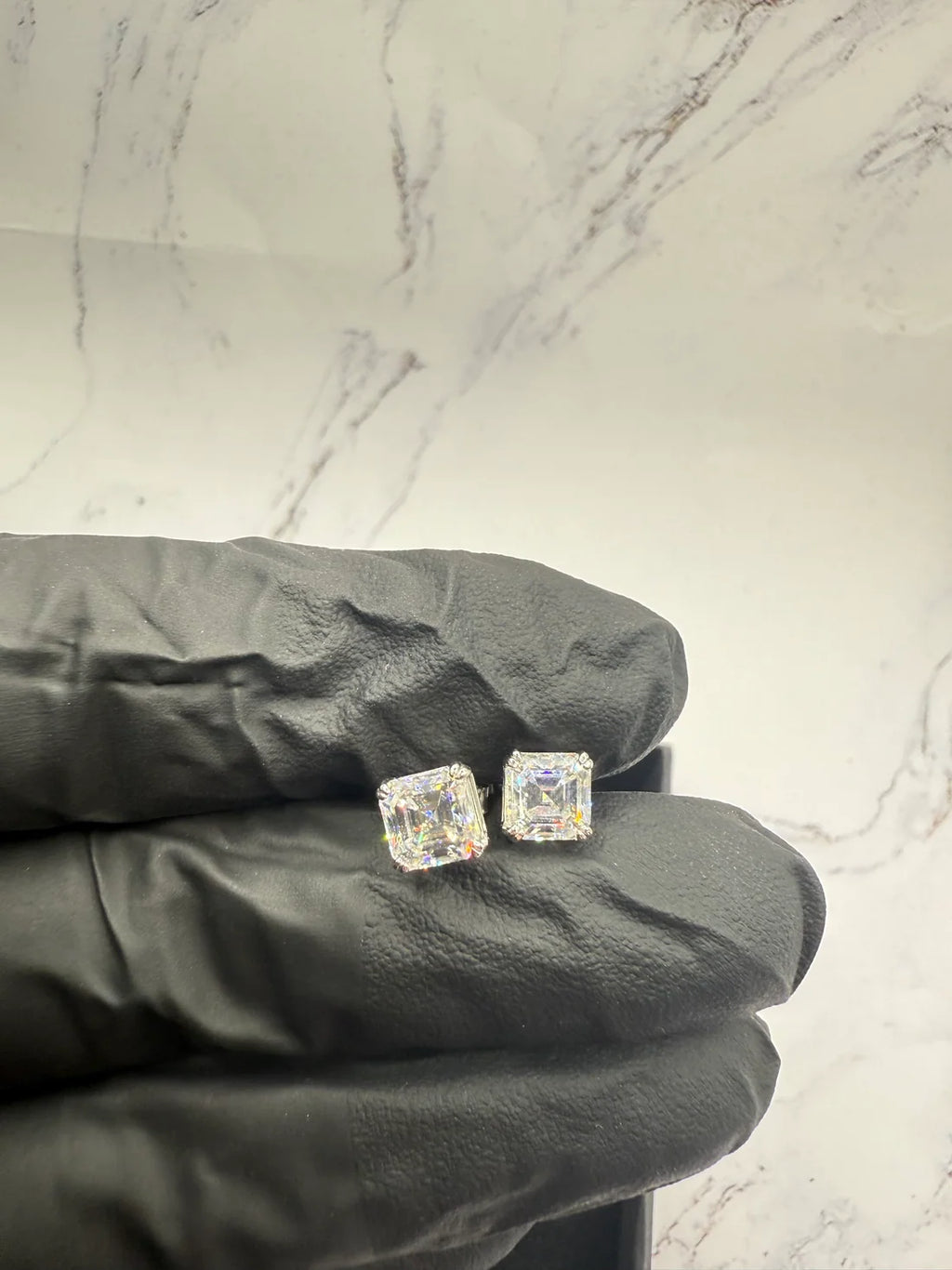 Moissanite Ascher Cut Earrings w/ 925 Sterling Silver 1 CT Each 6x6mm
