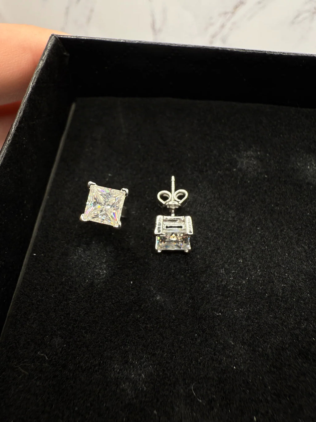 Moissanite Princess Cut Earrings w/ 925 Sterling Silver 1 CT. 6.5mm